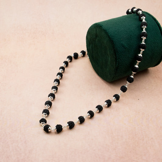 silver cap Original Karungali Malai 108-Beads Ebony Wood with Govt. Certified